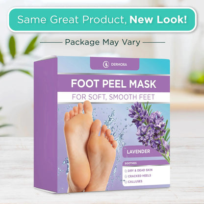 DERMORA Foot Peel Mask – 2 Pack French Lavender Exfoliating Foot Masks for Soft, Smooth Feet