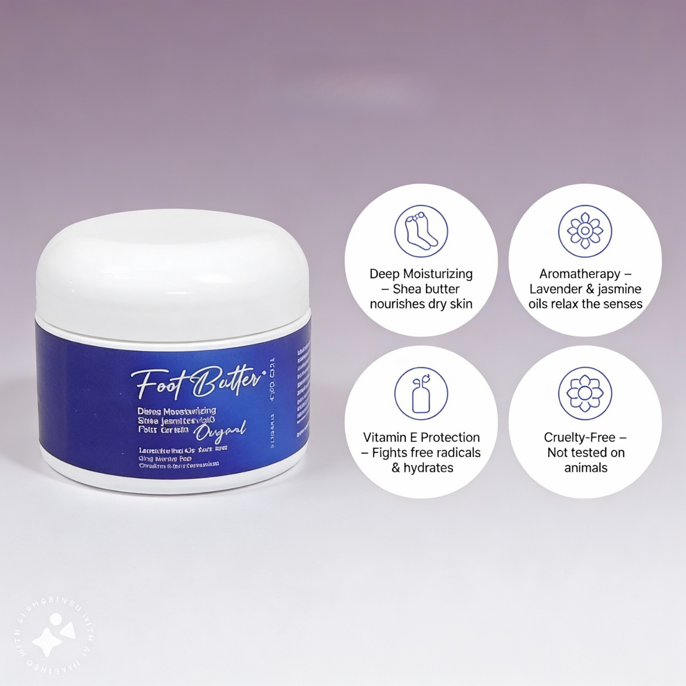 Lavender Jasmine Foot Butter Cream 1 oz – Travel Size Deep Moisture