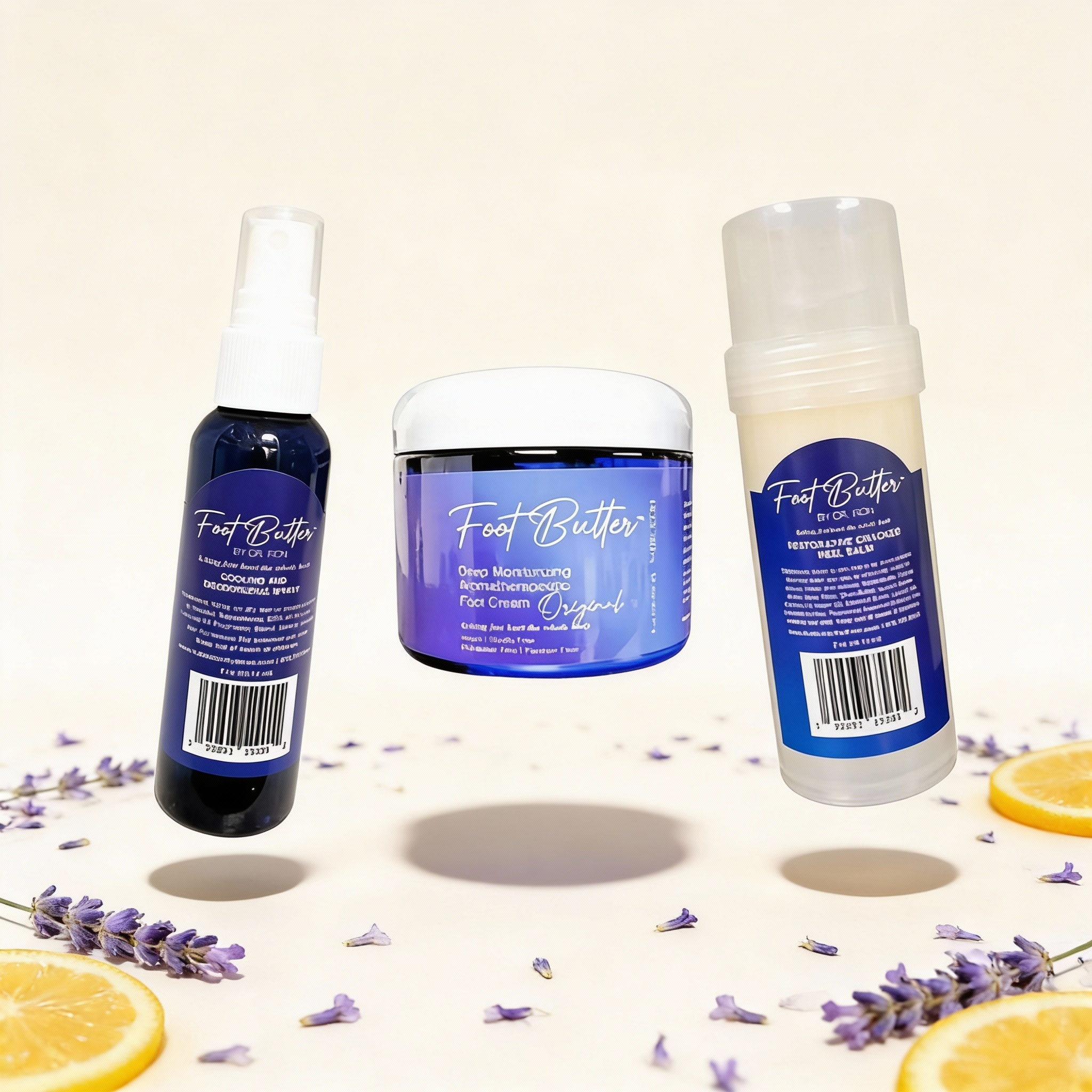 Foot Care Bundle – Lavender Jasmine Foot Butter, Cracked Heel Balm, Cooling Spray & Pumice Scrubber