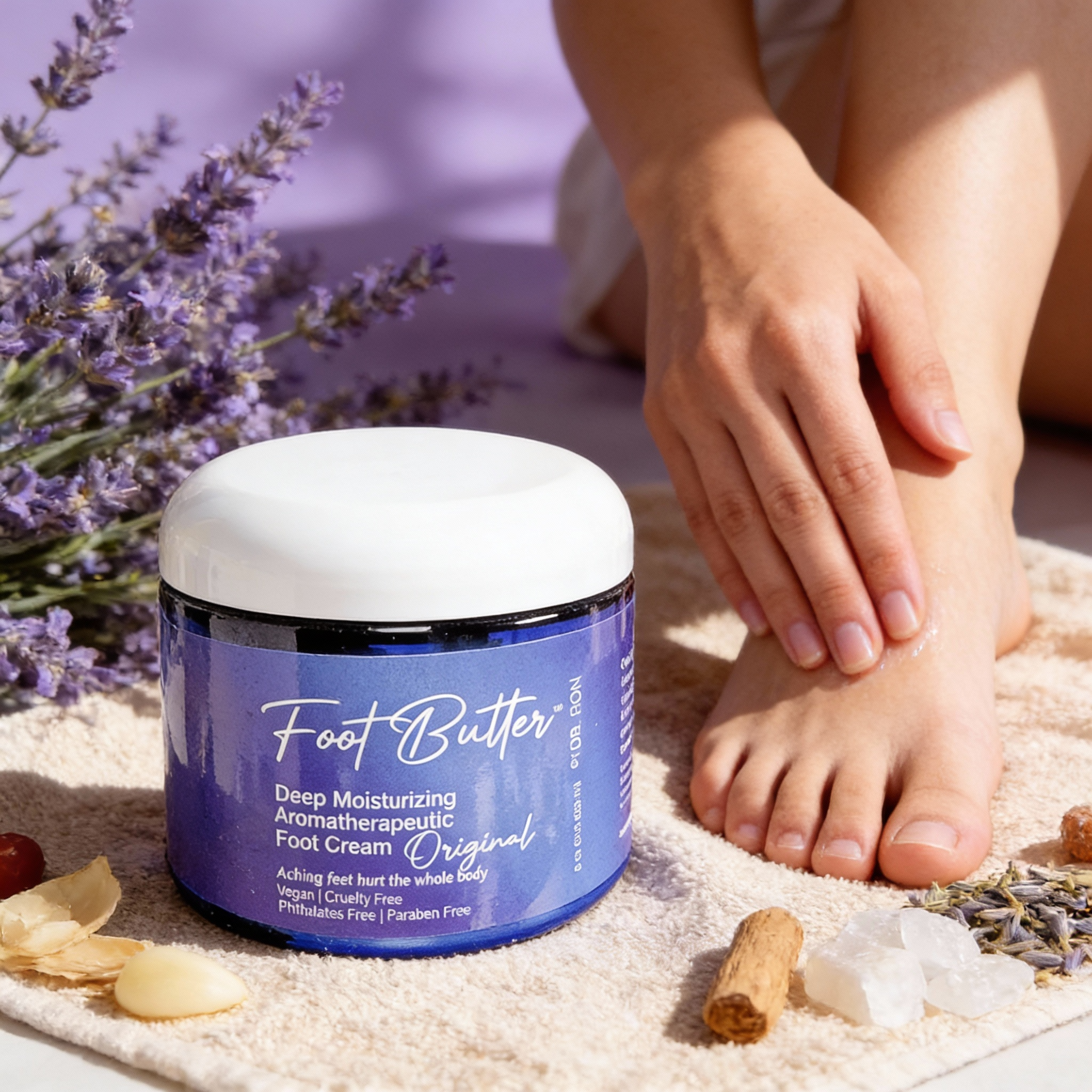 Foot Care Bundle – Lavender Jasmine Foot Butter, Cracked Heel Balm, Cooling Spray & Pumice Scrubber